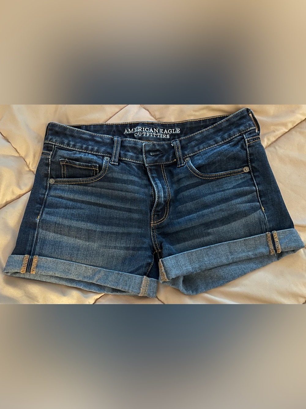 American Eagle Outfitters Dark Blue Cuffed Denim Shorts